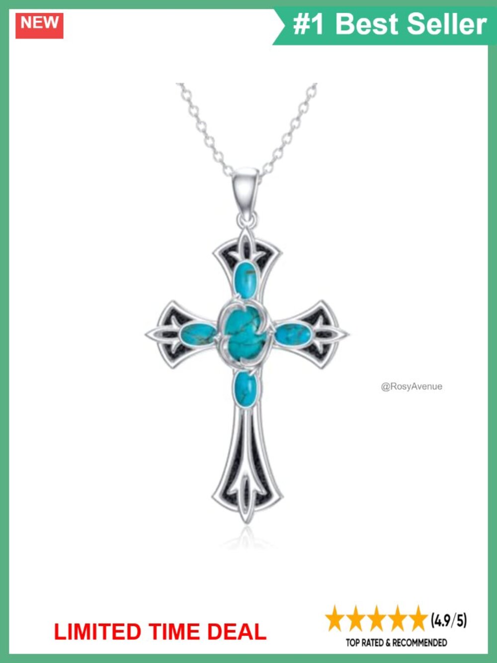 Sterling Silver Turquoise Cross Pendant Necklace 20 Inch Western
